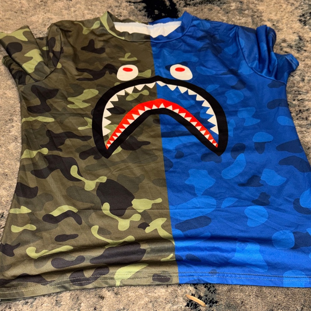 Camouflage and Blue Graphic T-Shirt